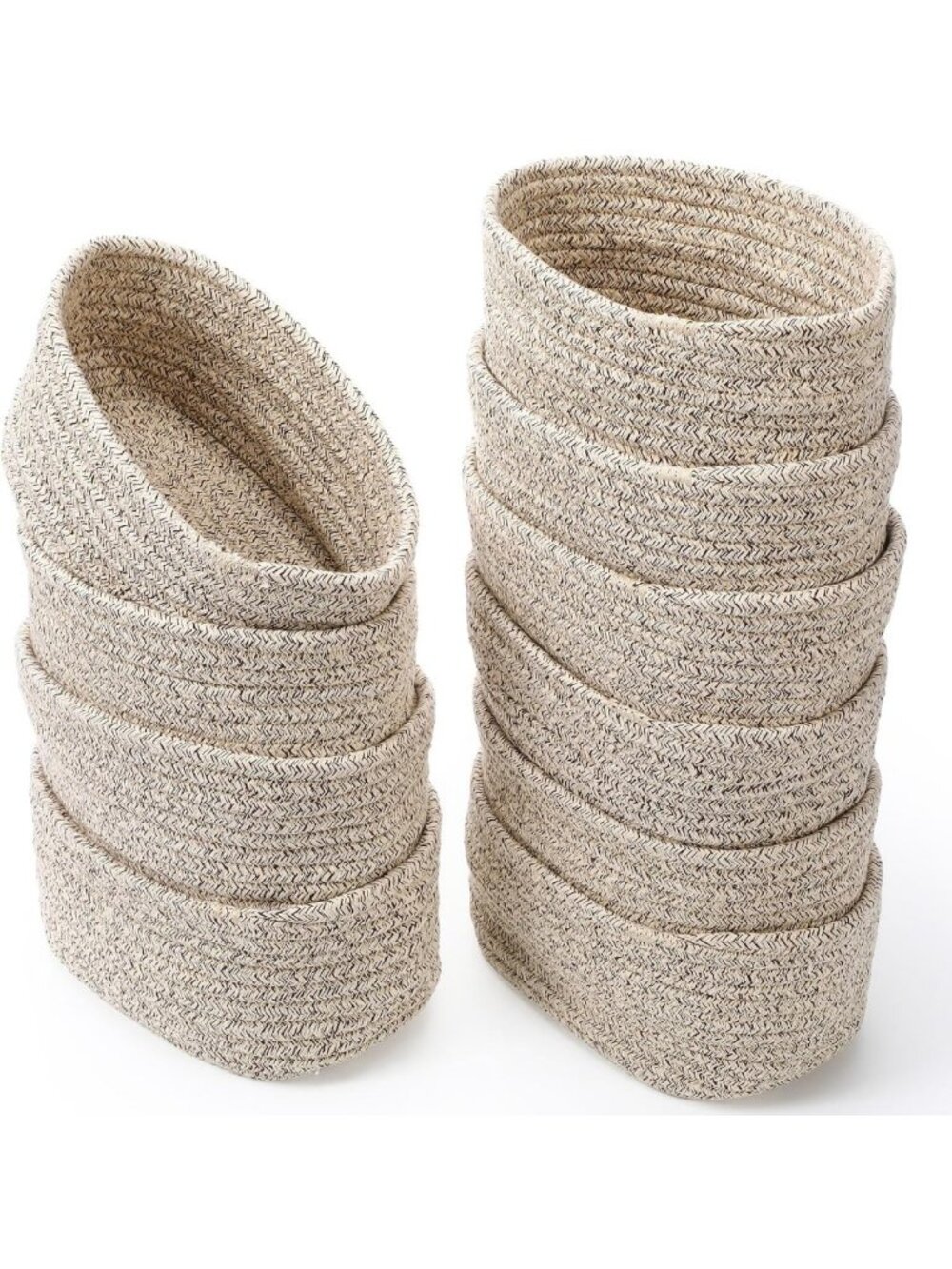 10 Small Woven Baskets - Cotton Rope & Linen Storage Bins for Organizing
